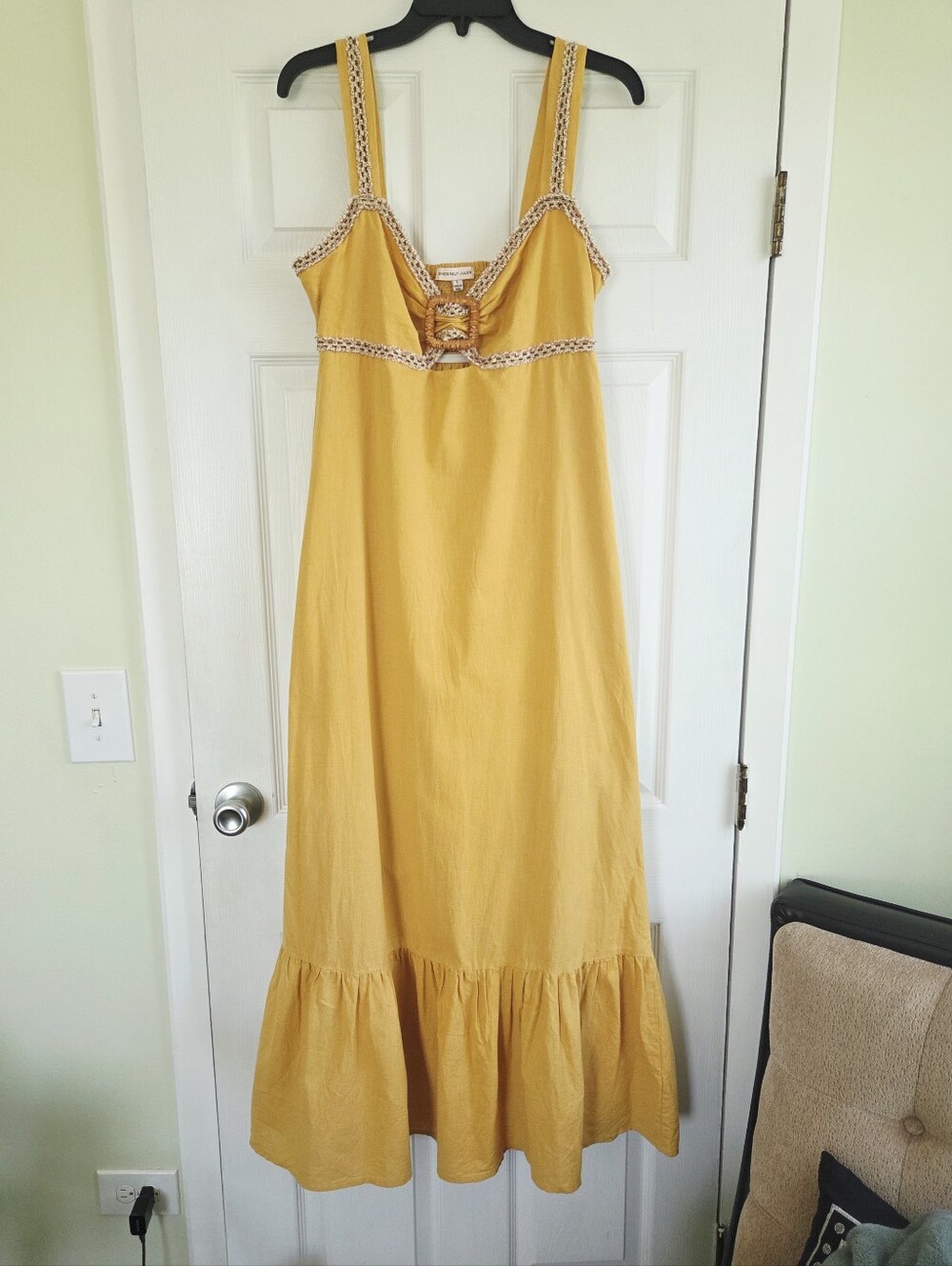 Sincerely Jules ✨️ Yellow Sleeveless Maxi Dress with Crochet Trim Size L